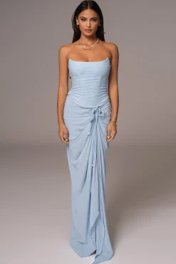JLUXLABEL Sky Blue Noelia Linen Slit Skirt