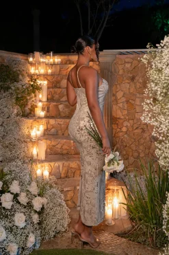 JLUXLABEL Stone Gilded Sequin Maxi Dress