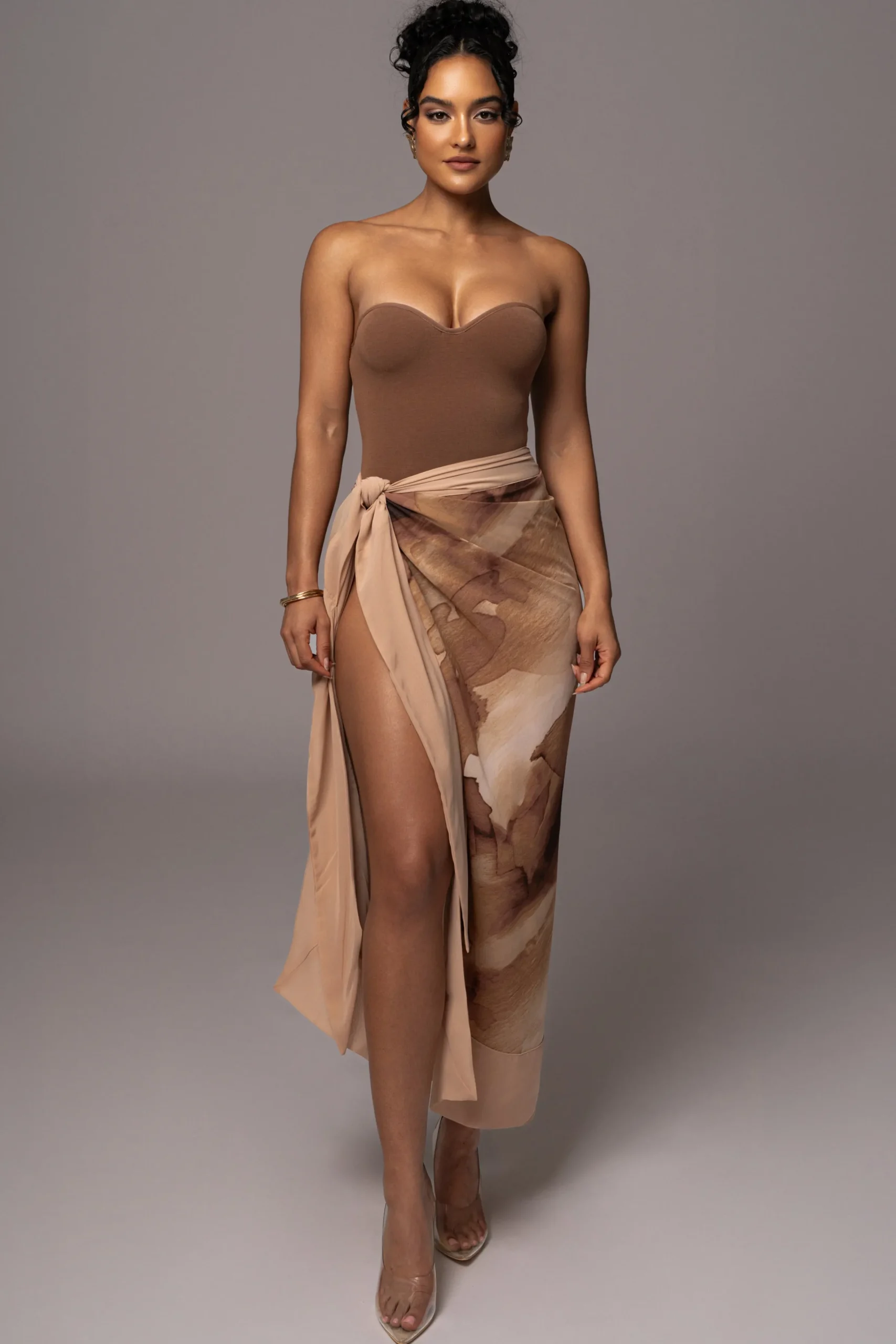 JLUXLABEL Tan Abstract Marine Print Sarong