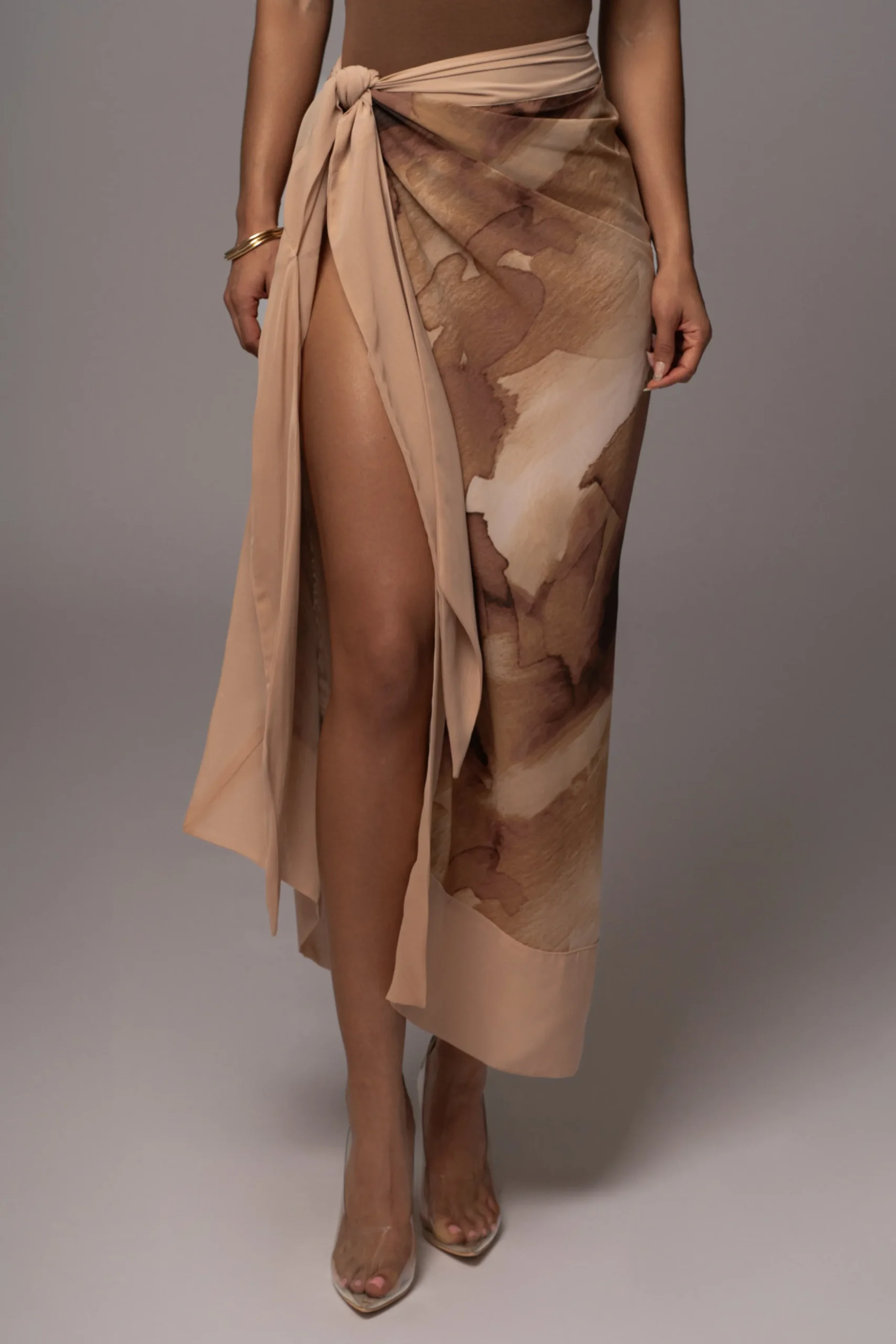 JLUXLABEL Tan Abstract Marine Print Sarong