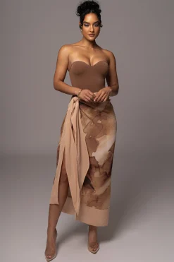 JLUXLABEL Tan Abstract Marine Print Sarong