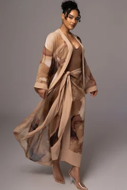 JLUXLABEL Tan Abstract Marine Print Sarong