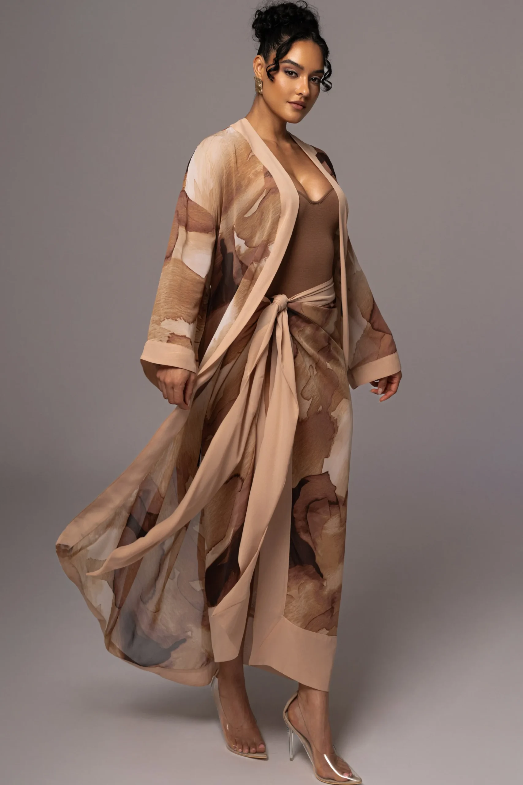 JLUXLABEL Tan Abstract Marine Print Sarong