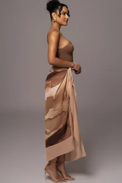 JLUXLABEL Tan Abstract Marine Print Sarong