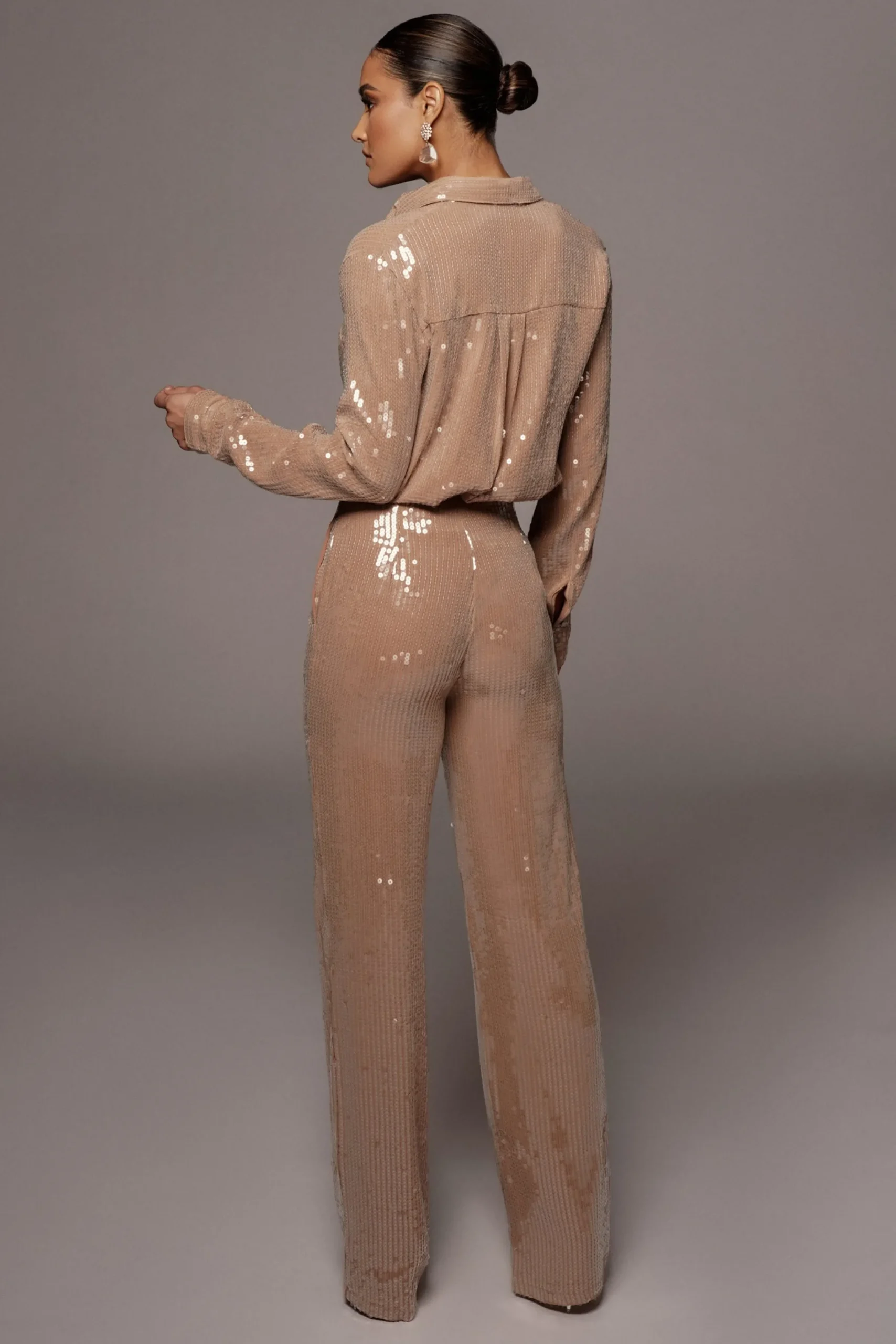 JLUXLABEL Tan Elowen Sequin Trousers
