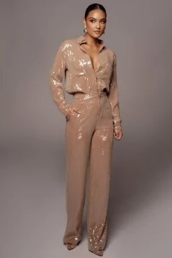 JLUXLABEL Tan Elowen Sequin Trousers