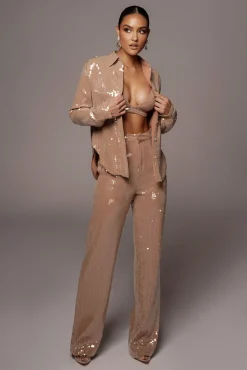 JLUXLABEL Tan Elowen Sequin Trousers