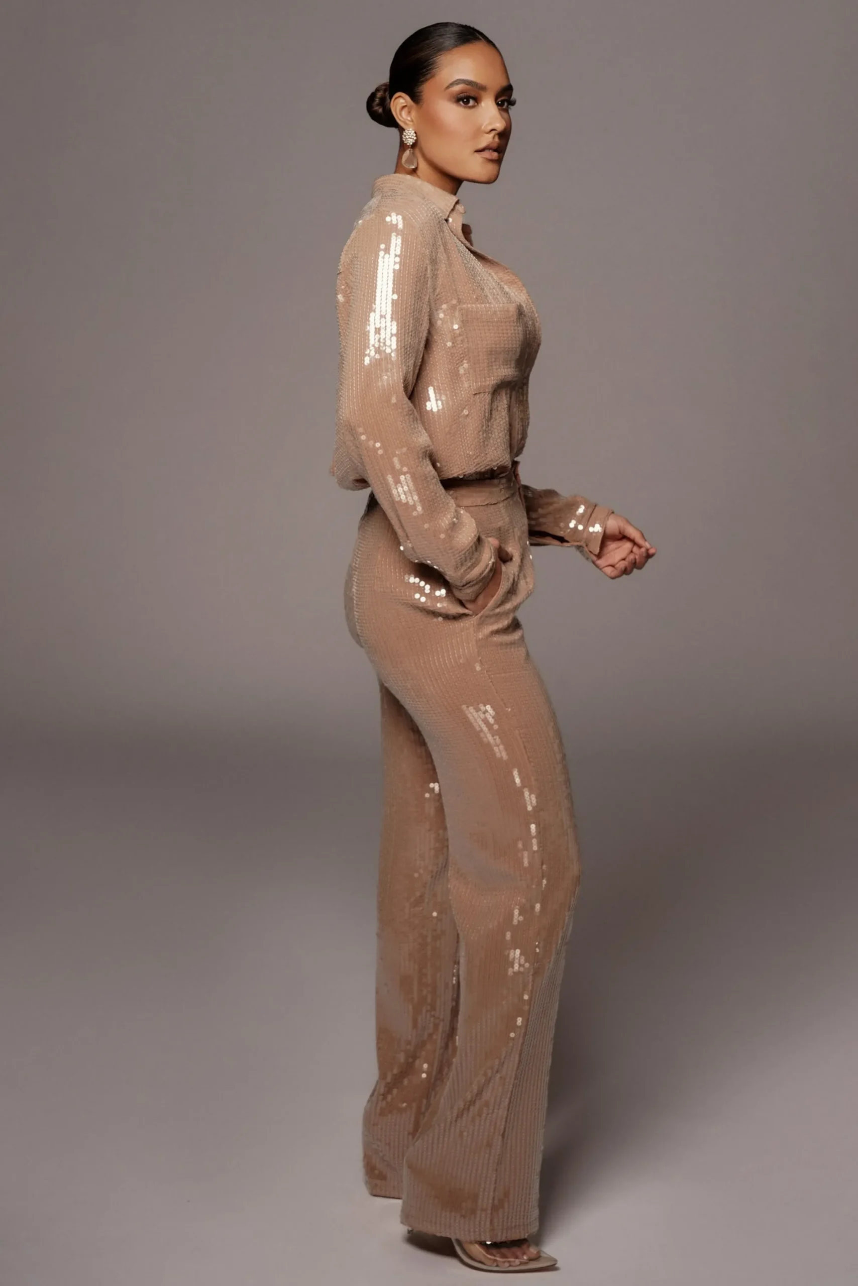JLUXLABEL Tan Elowen Sequin Trousers