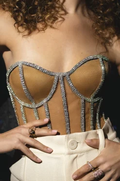 JLUXLABEL Tan Limited Edition Rhinestone Crystal Corset