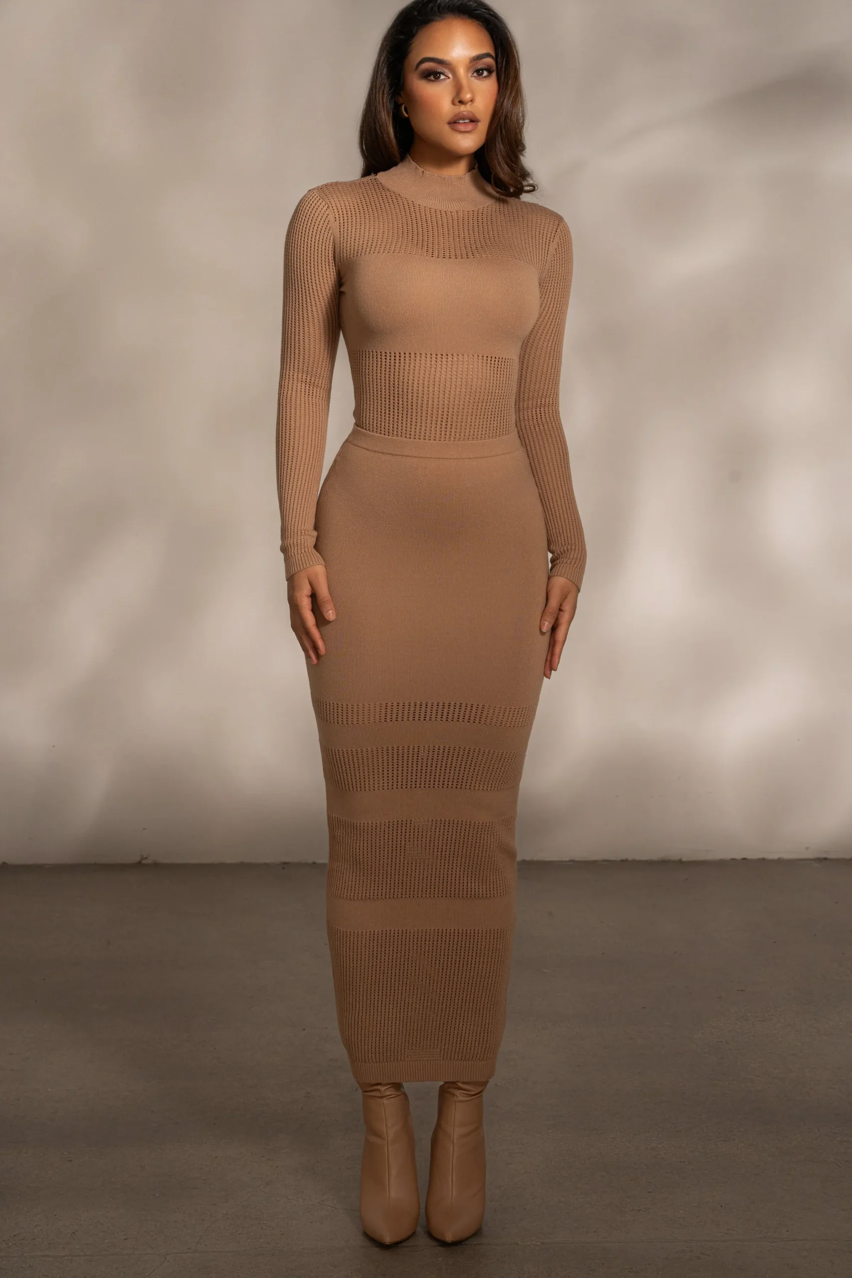 JLUXLABEL Tan Lina Knit Maxi Skirt