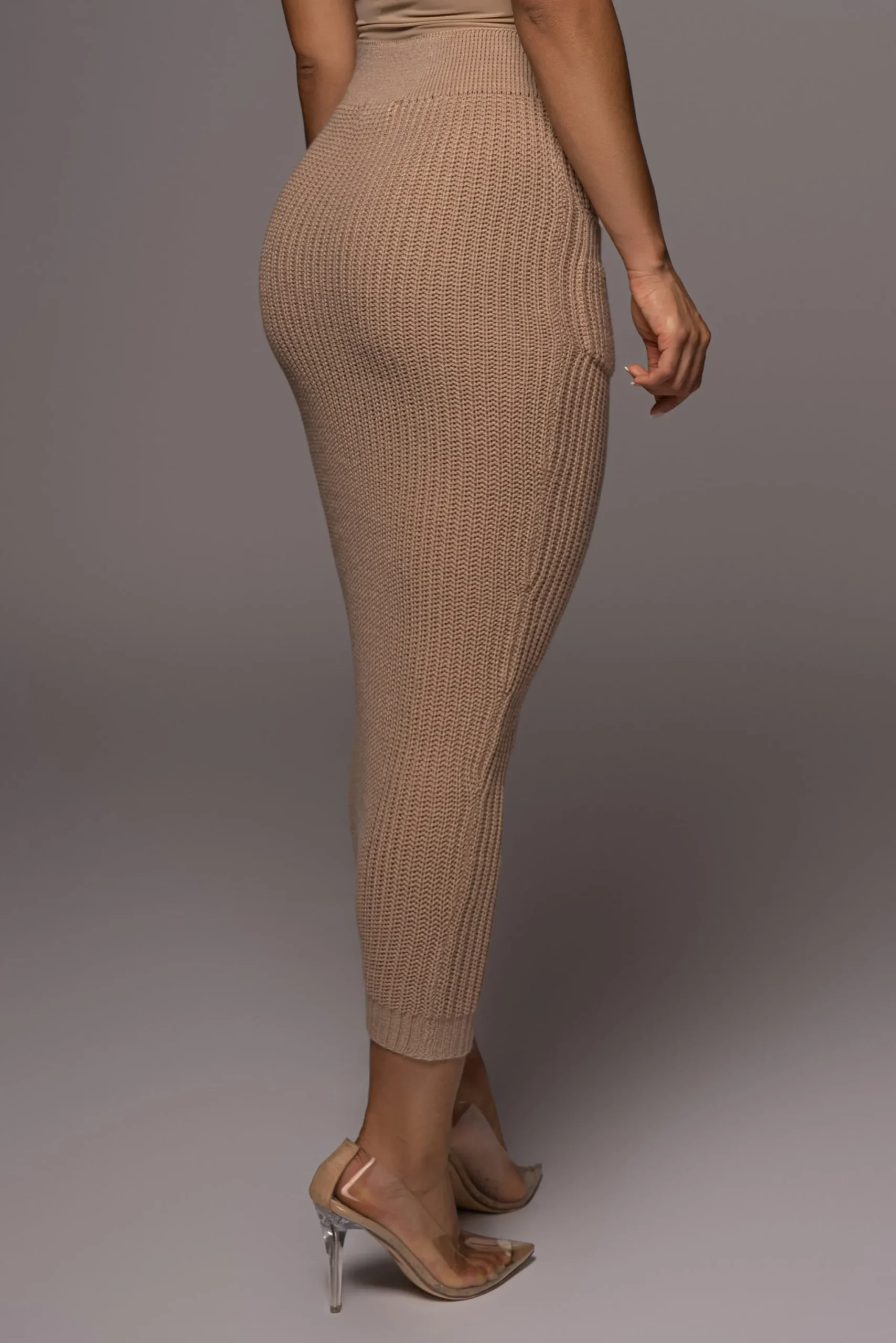 JLUXLABEL Tan Missy Cable Sweater Midi Skirt