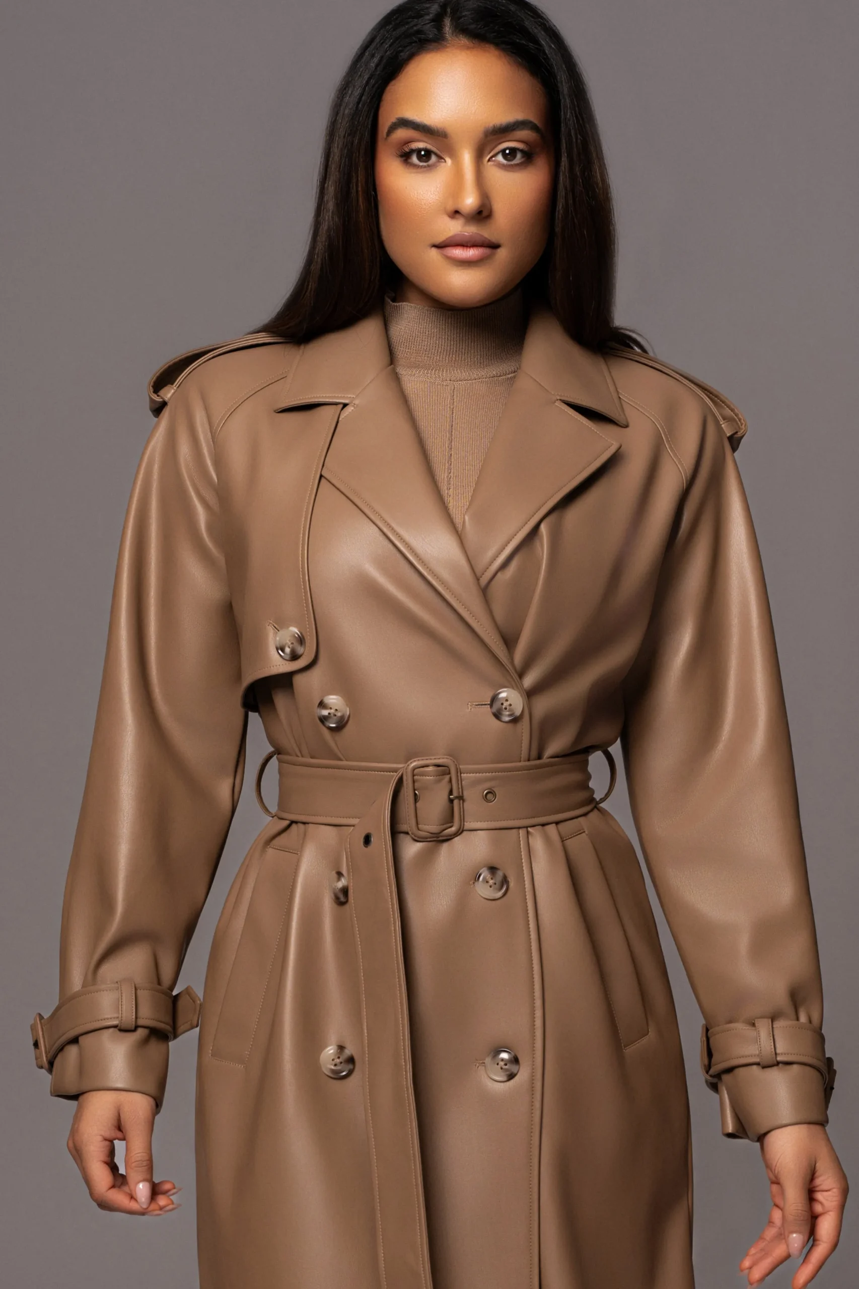 JLUXLABEL Tan Odin Faux Leather Coat