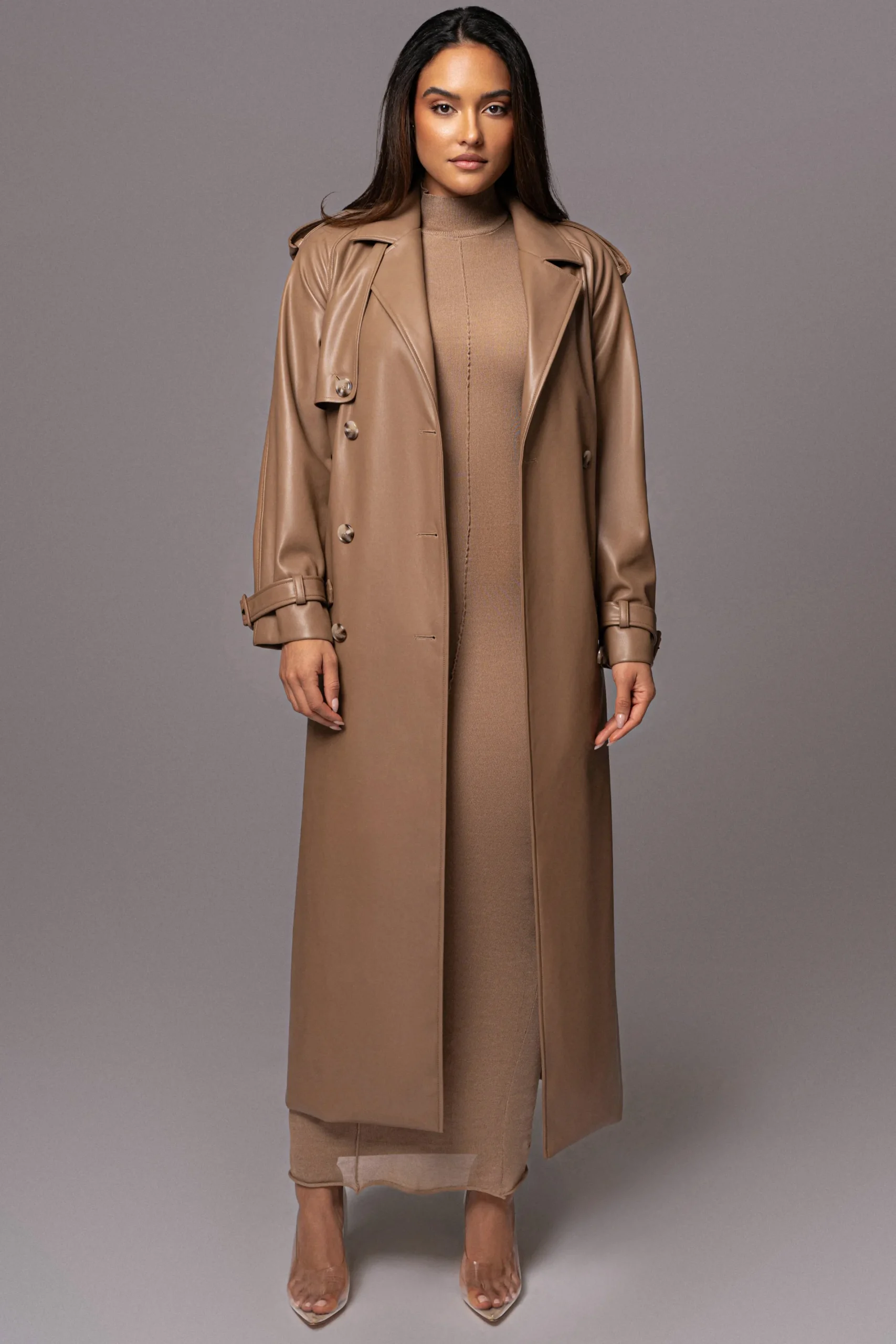 JLUXLABEL Tan Odin Faux Leather Coat