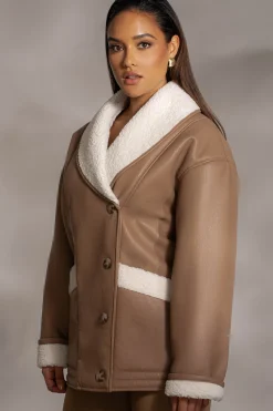 JLUXLABEL Tan Presley Faux Leather Coat