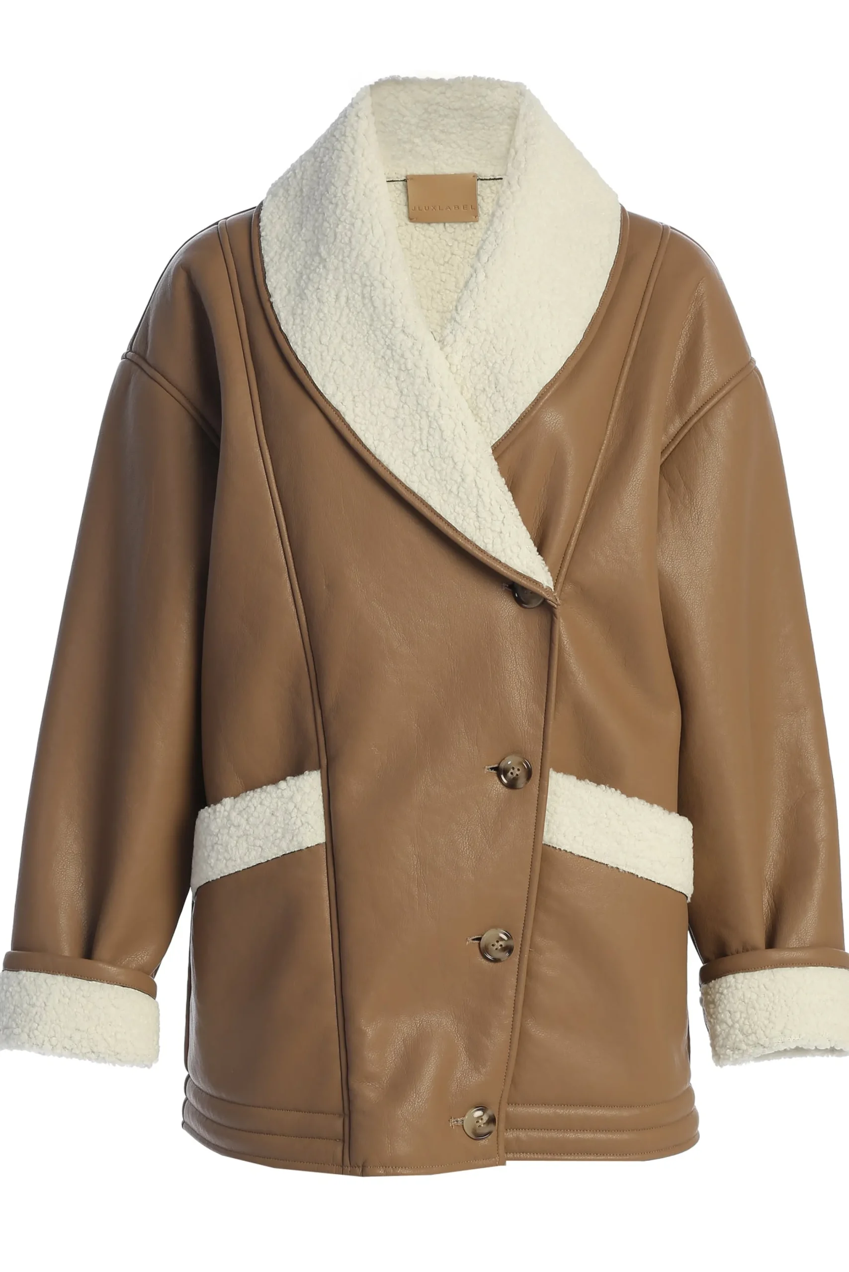 JLUXLABEL Tan Presley Faux Leather Coat