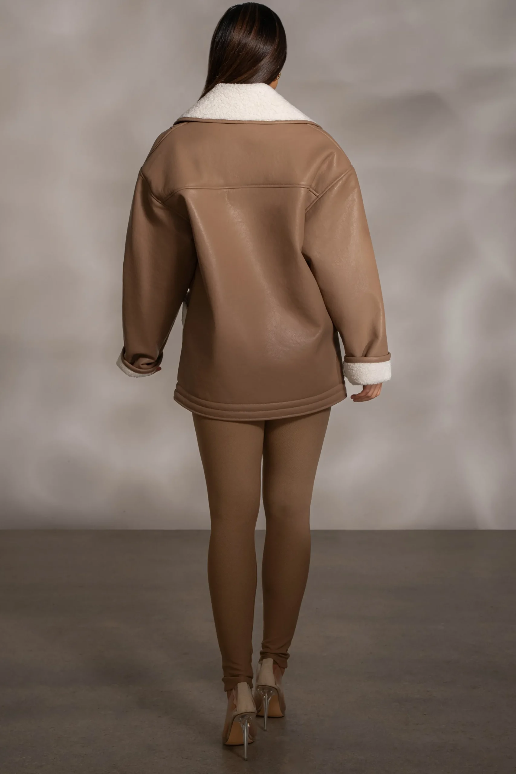 JLUXLABEL Tan Presley Faux Leather Coat