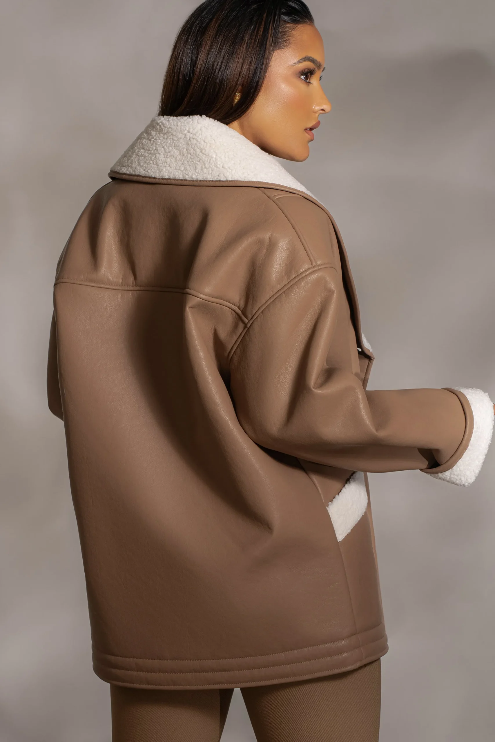 JLUXLABEL Tan Presley Faux Leather Coat