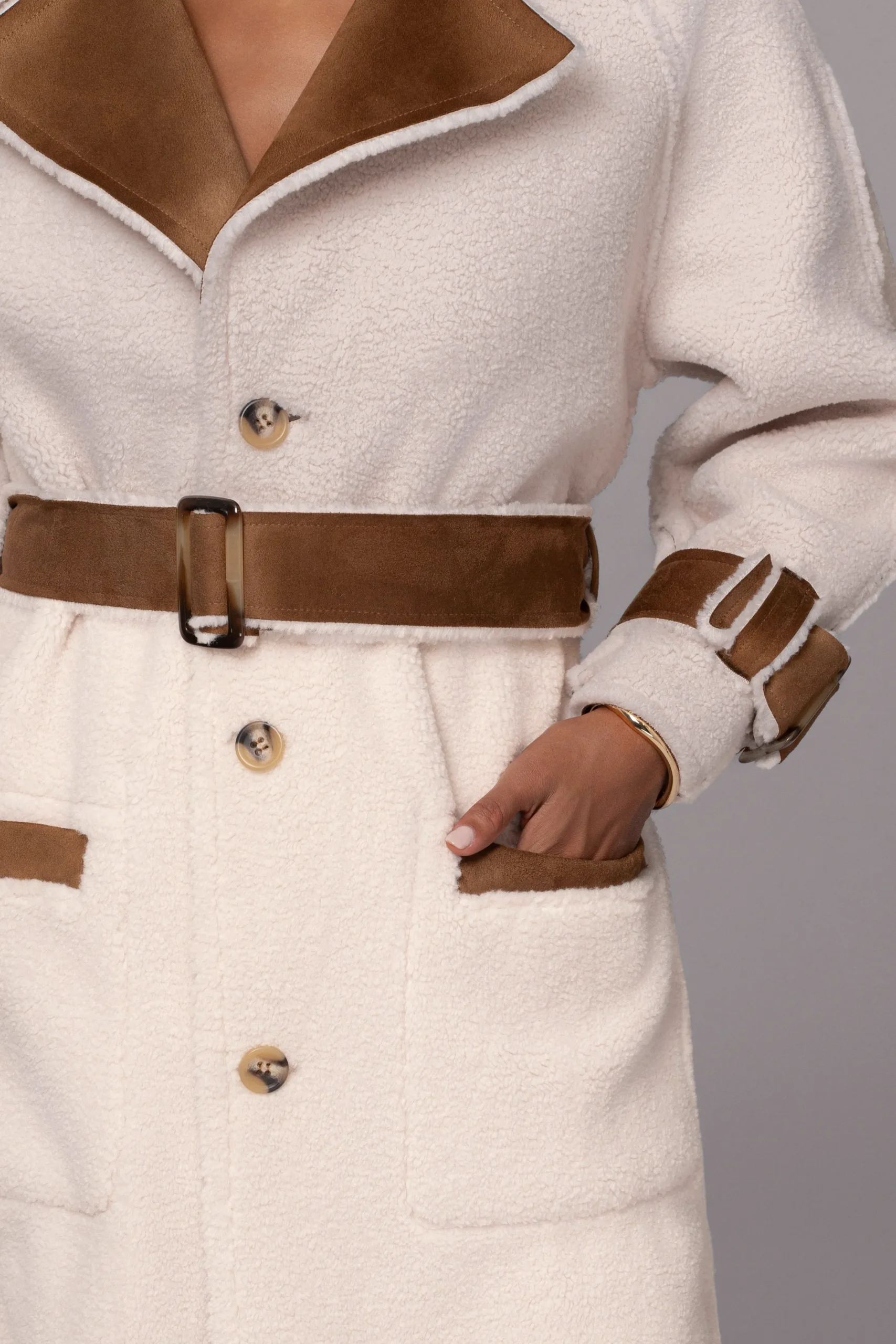 JLUXLABEL Tan Suede And Sherpa Reversible Coat