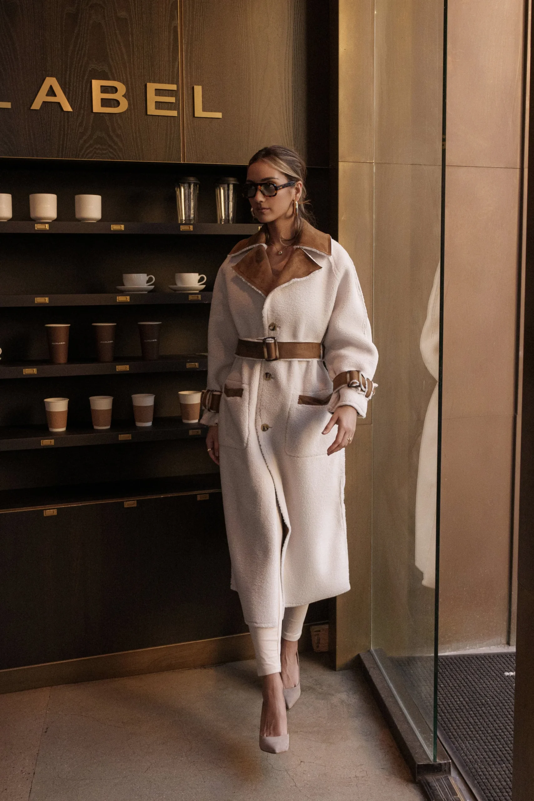 JLUXLABEL Tan Suede And Sherpa Reversible Coat