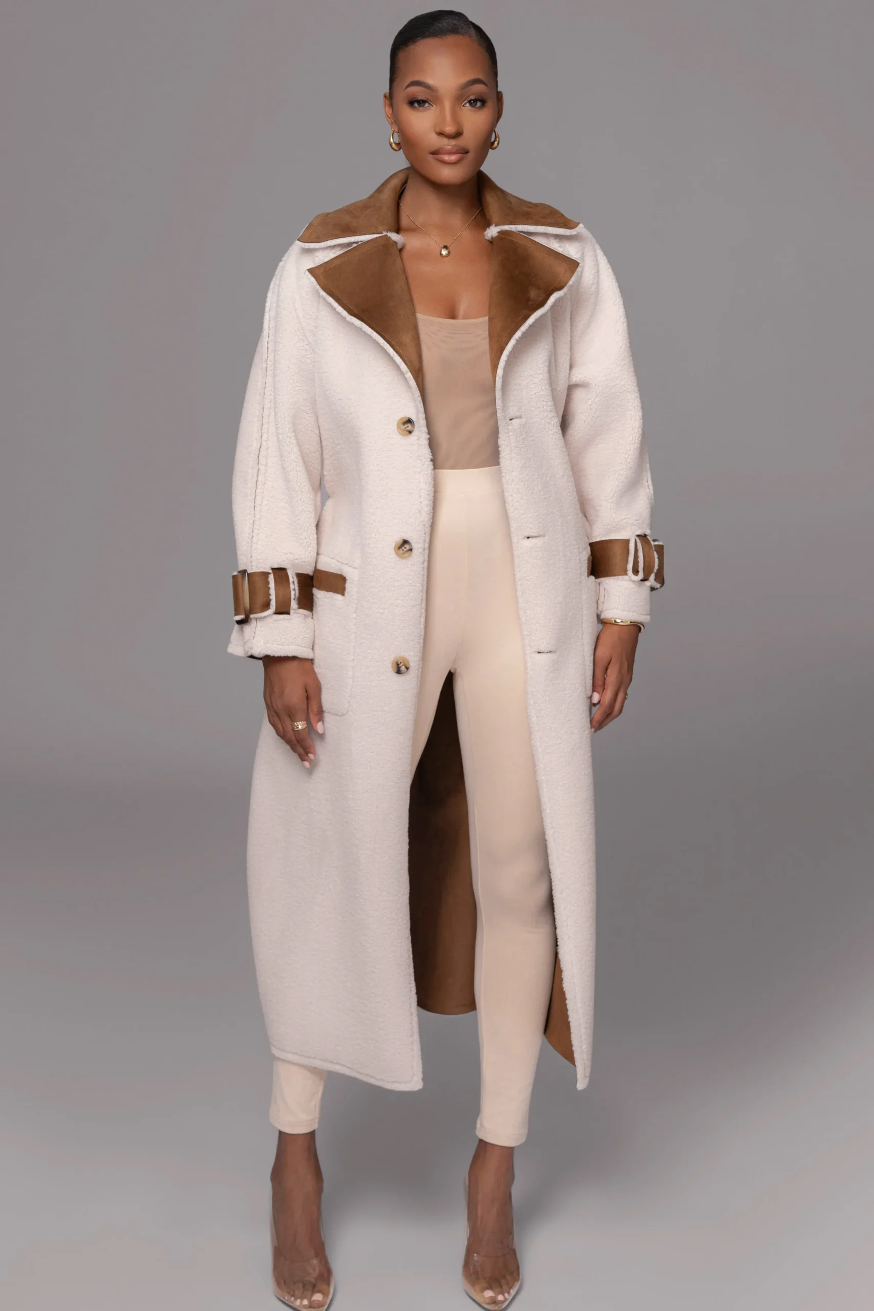 JLUXLABEL Tan Suede And Sherpa Reversible Coat