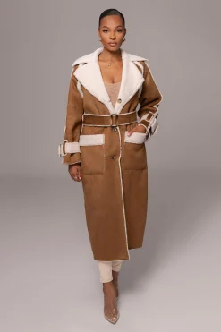 JLUXLABEL Tan Suede And Sherpa Reversible Coat