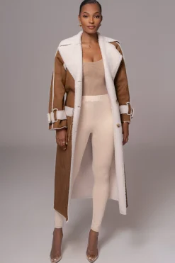 JLUXLABEL Tan Suede And Sherpa Reversible Coat