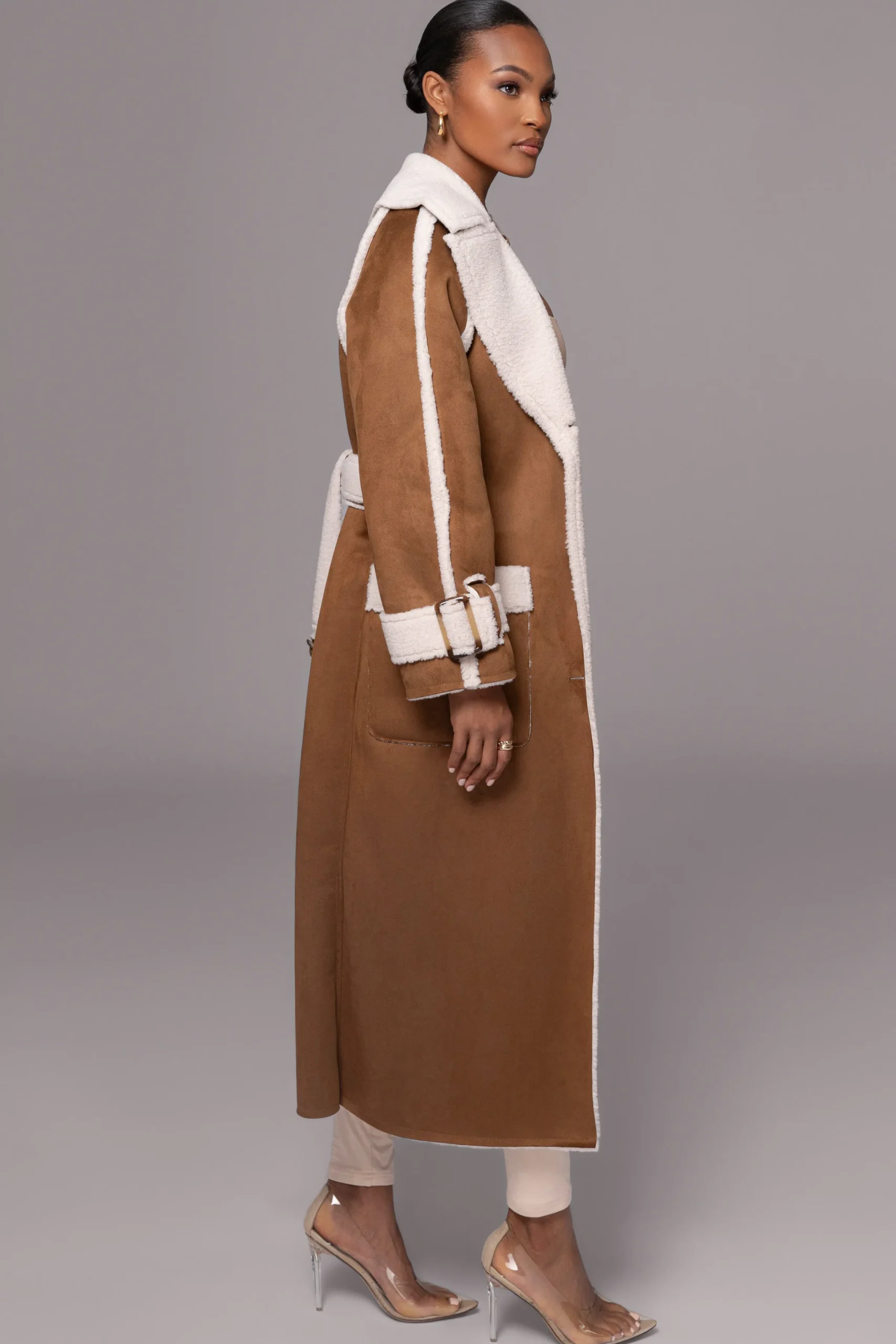 JLUXLABEL Tan Suede And Sherpa Reversible Coat