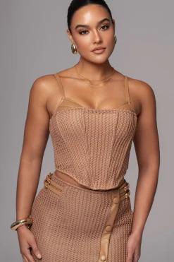JLUXLABEL Tan Textured Harley Corset Top