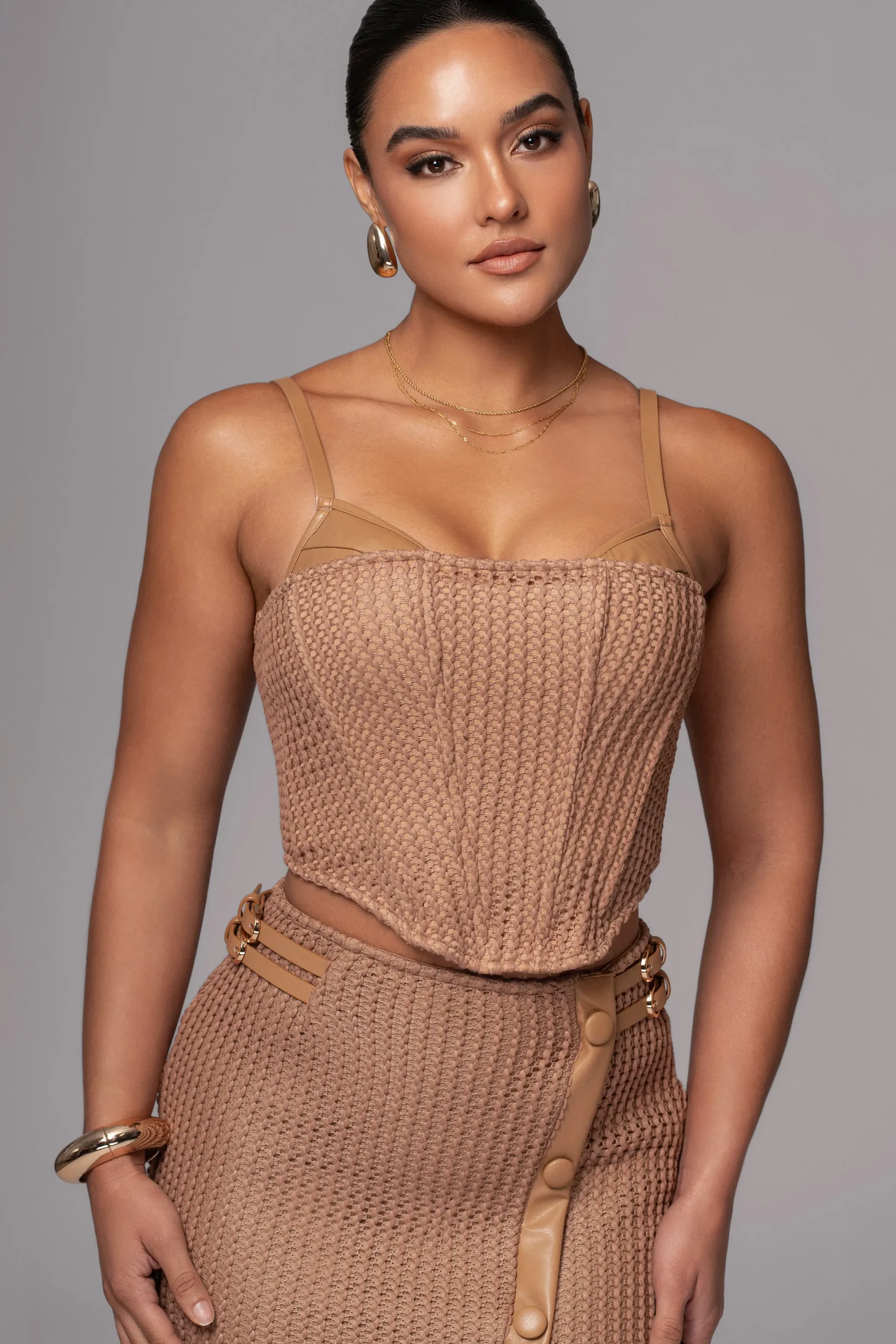 JLUXLABEL Tan Textured Harley Corset Top