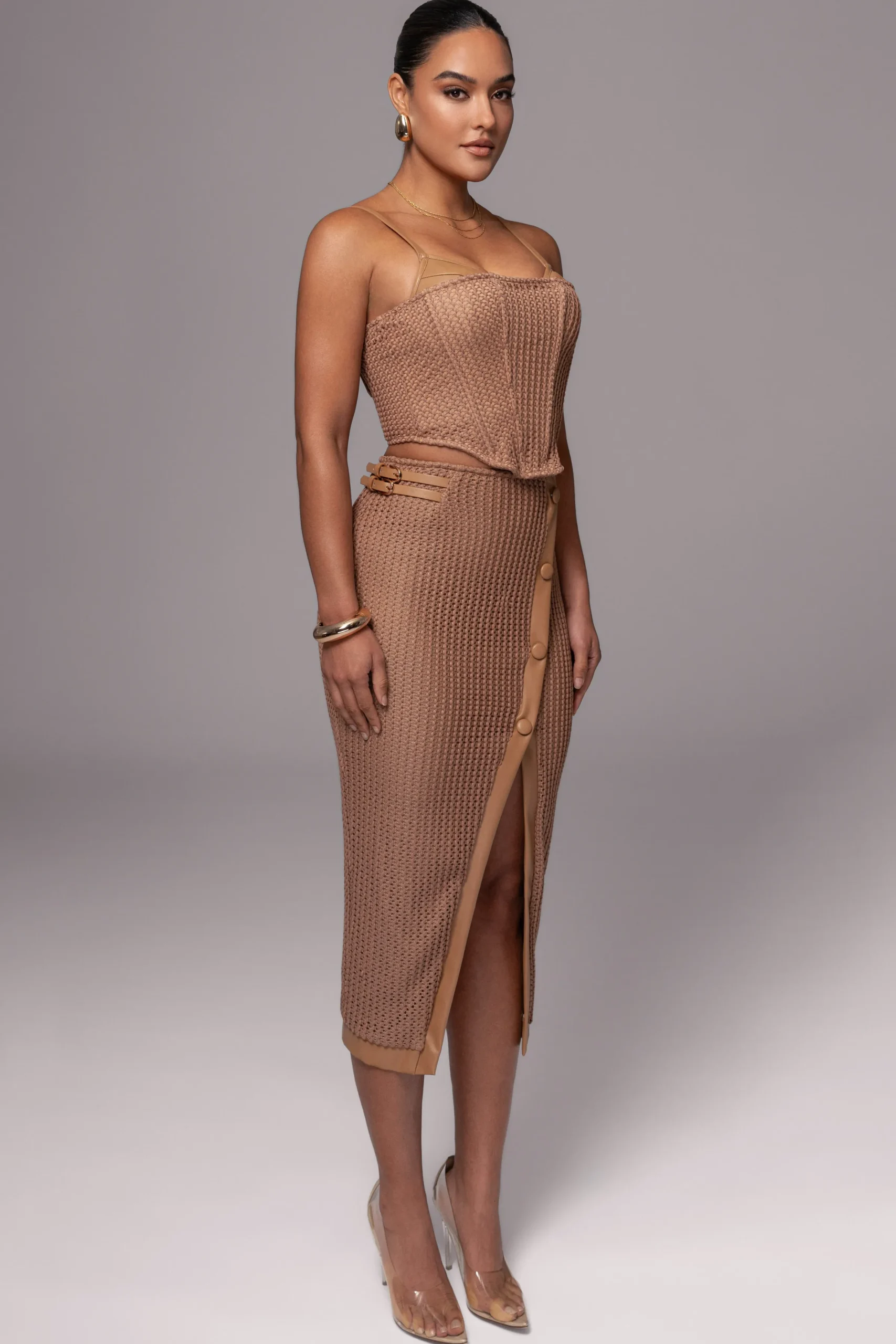 JLUXLABEL Tan Textured Harley Corset Top