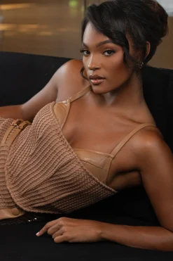 JLUXLABEL Tan Textured Harley Corset Top