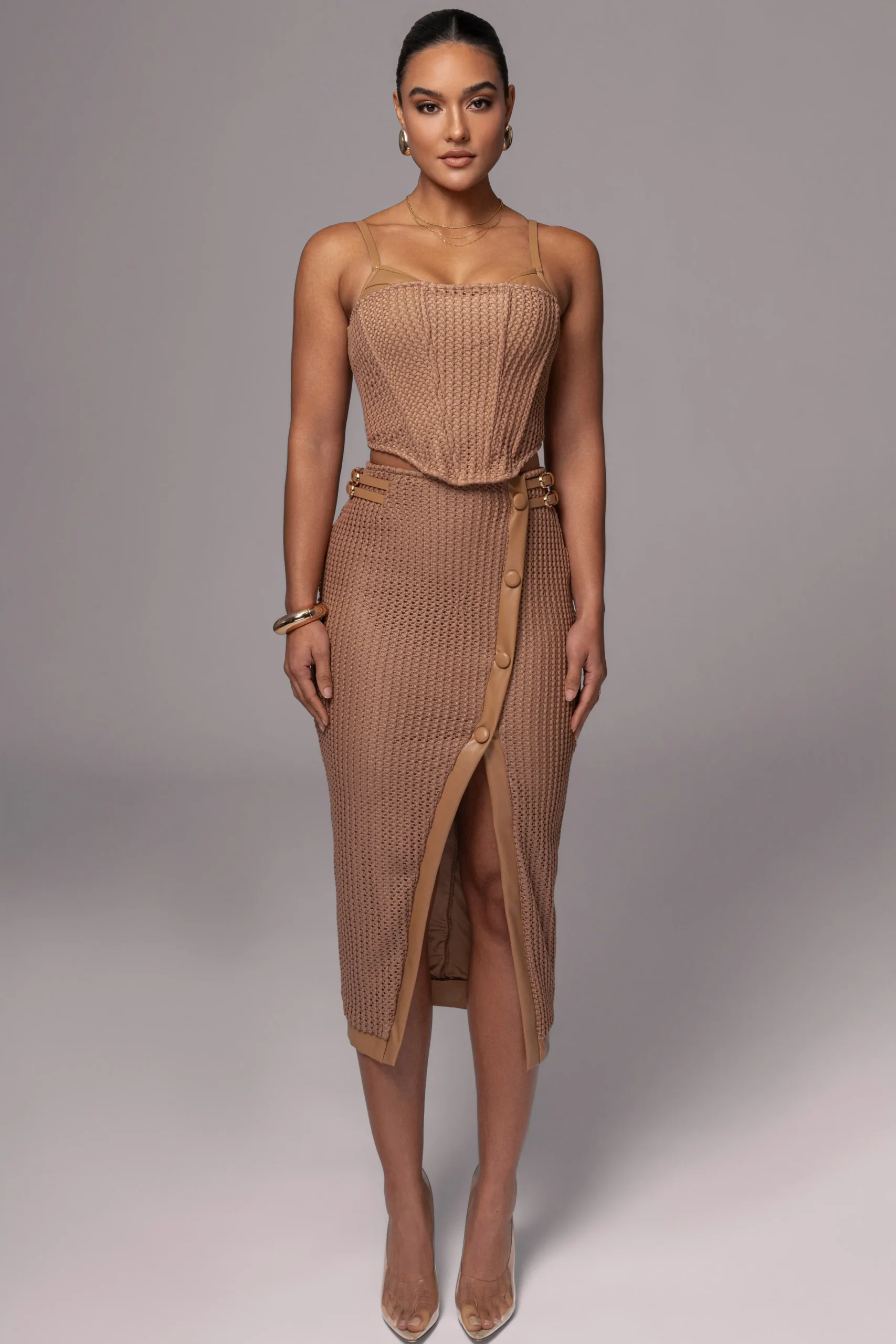 JLUXLABEL Tan Textured Harley Corset Top