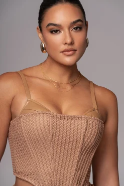 JLUXLABEL Tan Textured Harley Corset Top