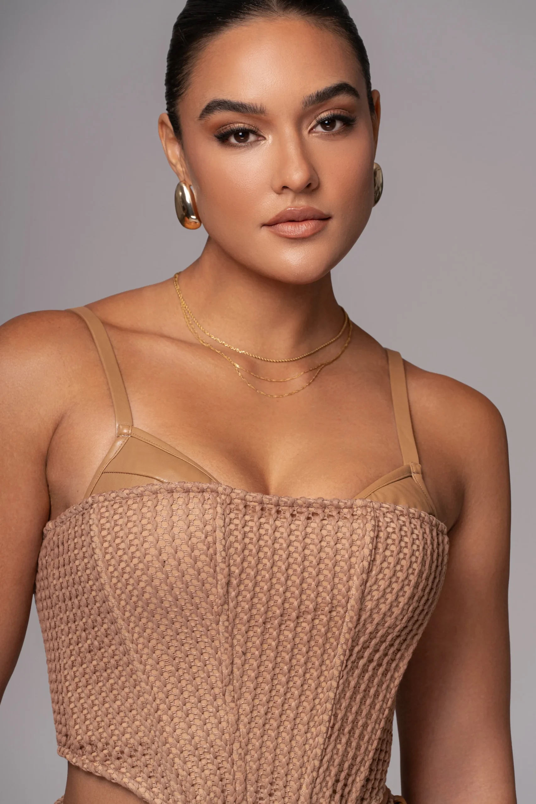 JLUXLABEL Tan Textured Harley Corset Top