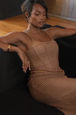 JLUXLABEL Tan Textured Harley Corset Top