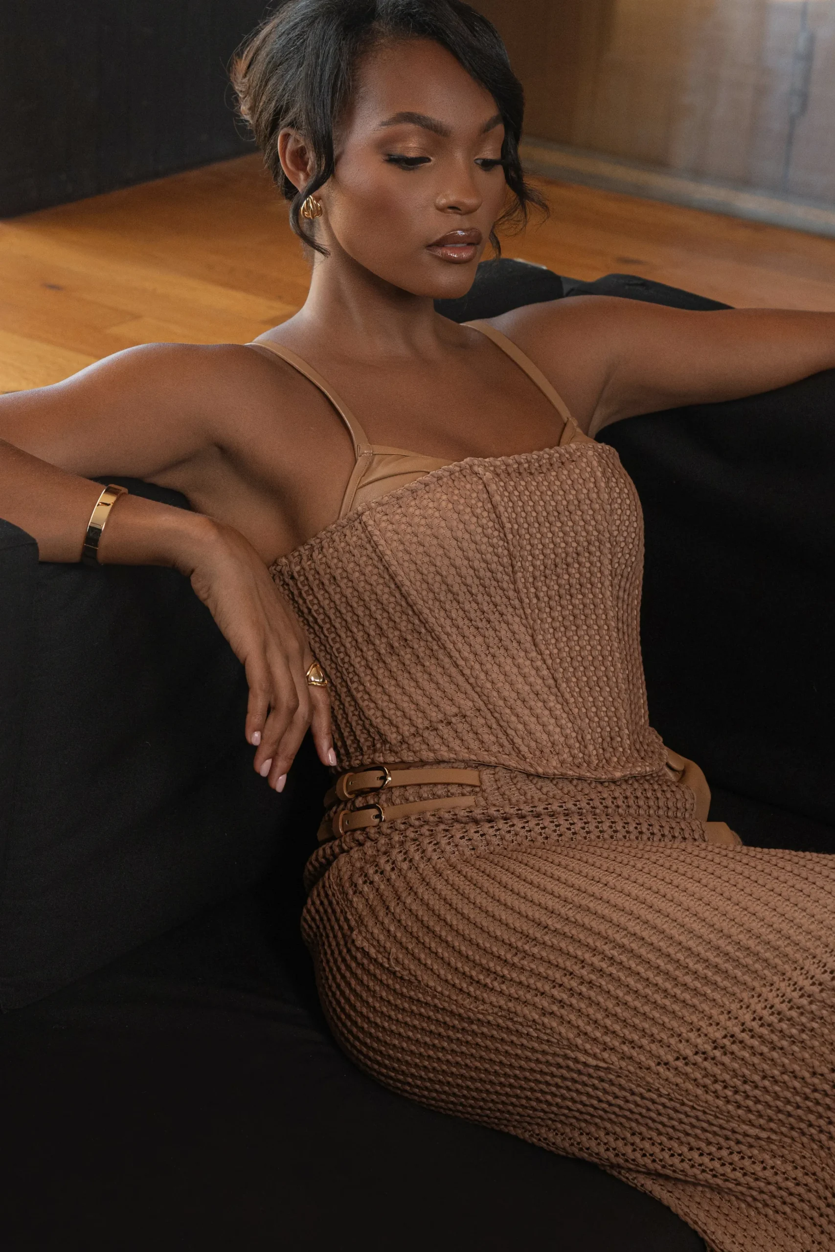 JLUXLABEL Tan Textured Harley Corset Top