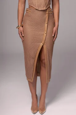 JLUXLABEL Tan Textured Mystique Midi Skirt