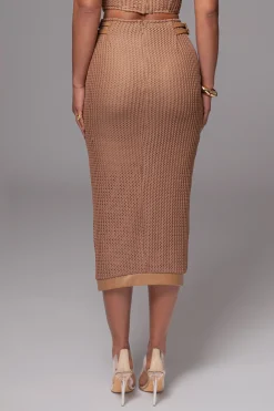 JLUXLABEL Tan Textured Mystique Midi Skirt