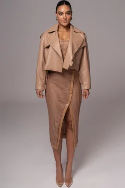 JLUXLABEL Tan Textured Mystique Midi Skirt