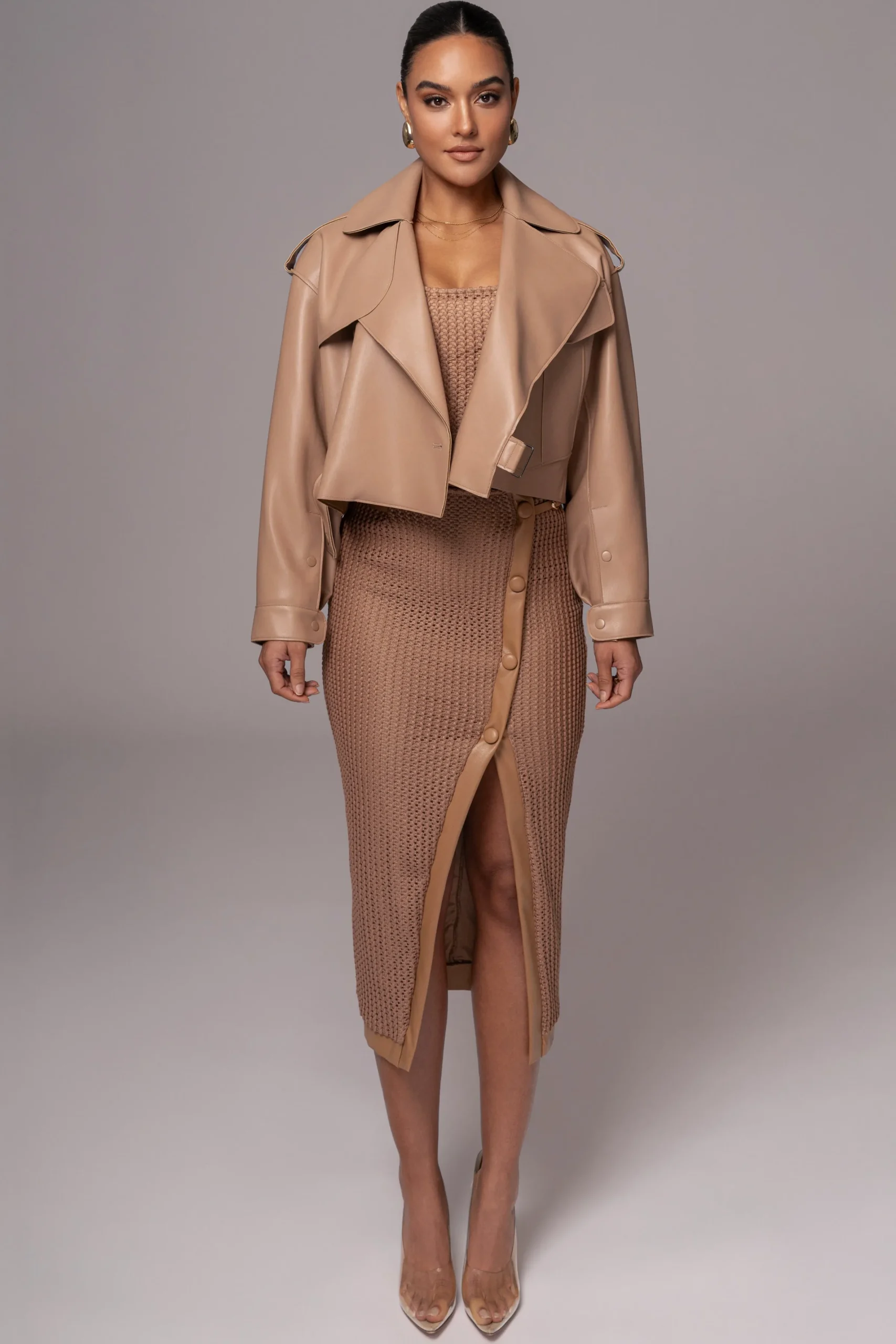 JLUXLABEL Tan Textured Mystique Midi Skirt