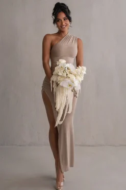 JLUXLABEL Taupe Contrast Eden One Shoulder Maxi Dress