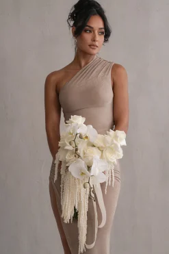 JLUXLABEL Taupe Contrast Eden One Shoulder Maxi Dress