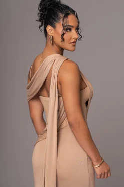 JLUXLABEL Taupe Grand Entrance Drape Dress