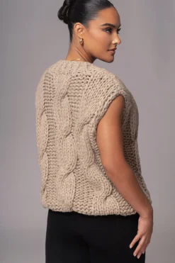 JLUXLABEL Taupe Mari Cable Knit Vest