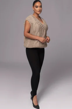 JLUXLABEL Taupe Mari Cable Knit Vest