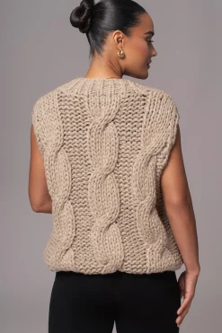 JLUXLABEL Taupe Mari Cable Knit Vest