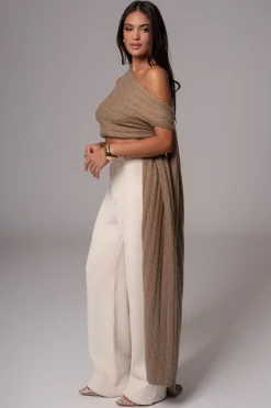 JLUXLABEL Taupe Soft Life Cable Knit Sweater Top