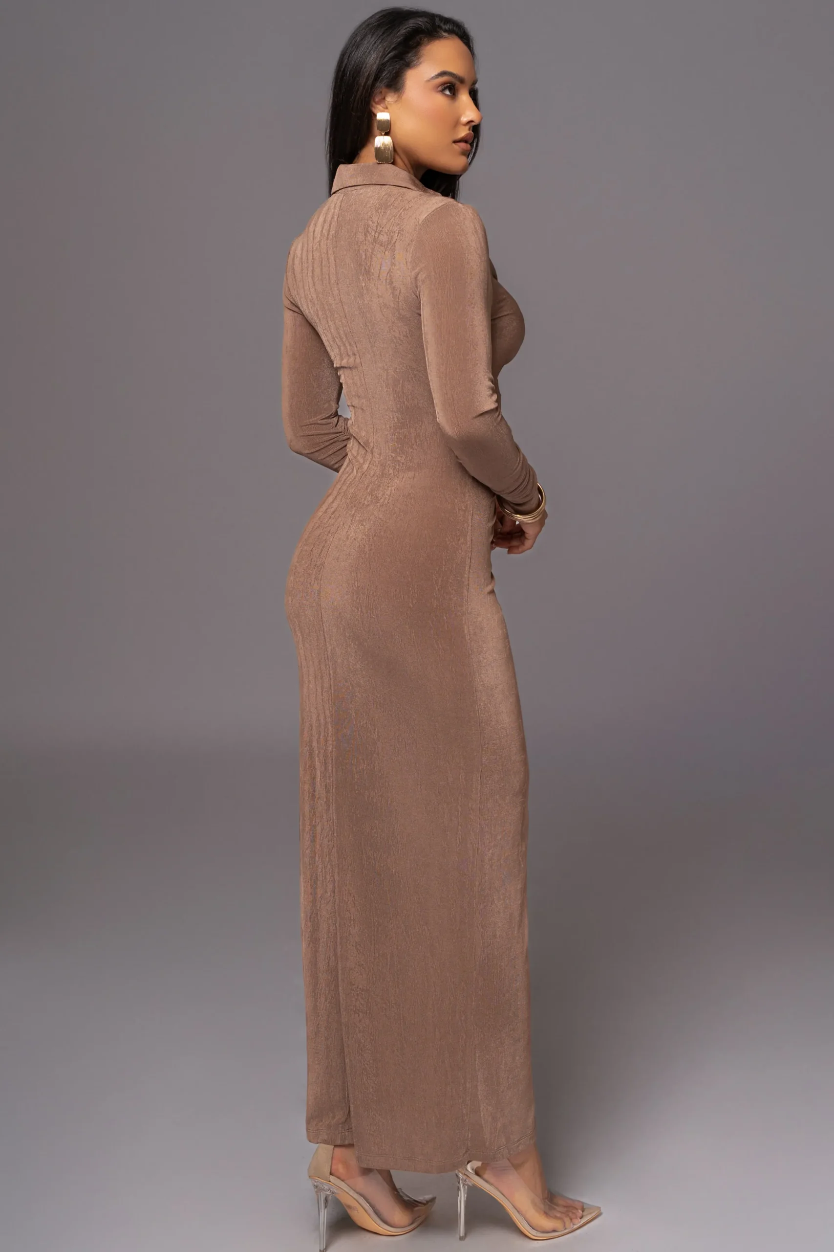 JLUXLABEL Taupe Zahra Button Front Maxi Dress