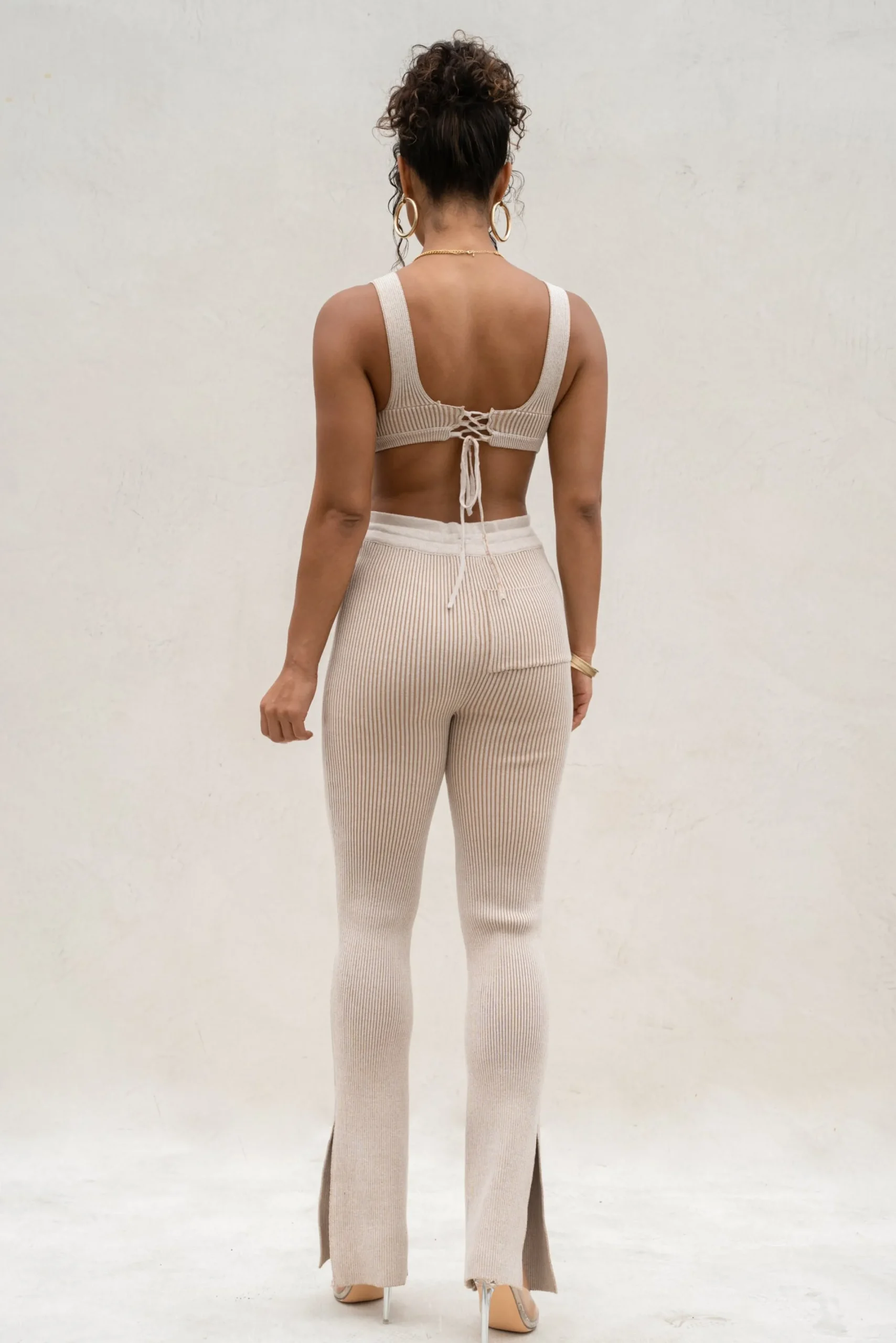 JLUXLABEL Taupe/White Deana Ribbed Bodysuit