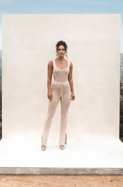 JLUXLABEL Taupe/White Deana Ribbed Bodysuit